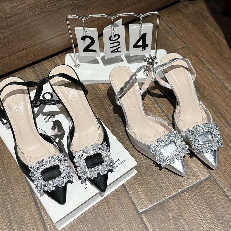 Giày cao gót bít mũi phối mica khoá ĐÁ VUÔNG gót cao 7cm dành cho nàng đi tiệc đi chơi đây ạ Shoes Nữ Sandal Nhung