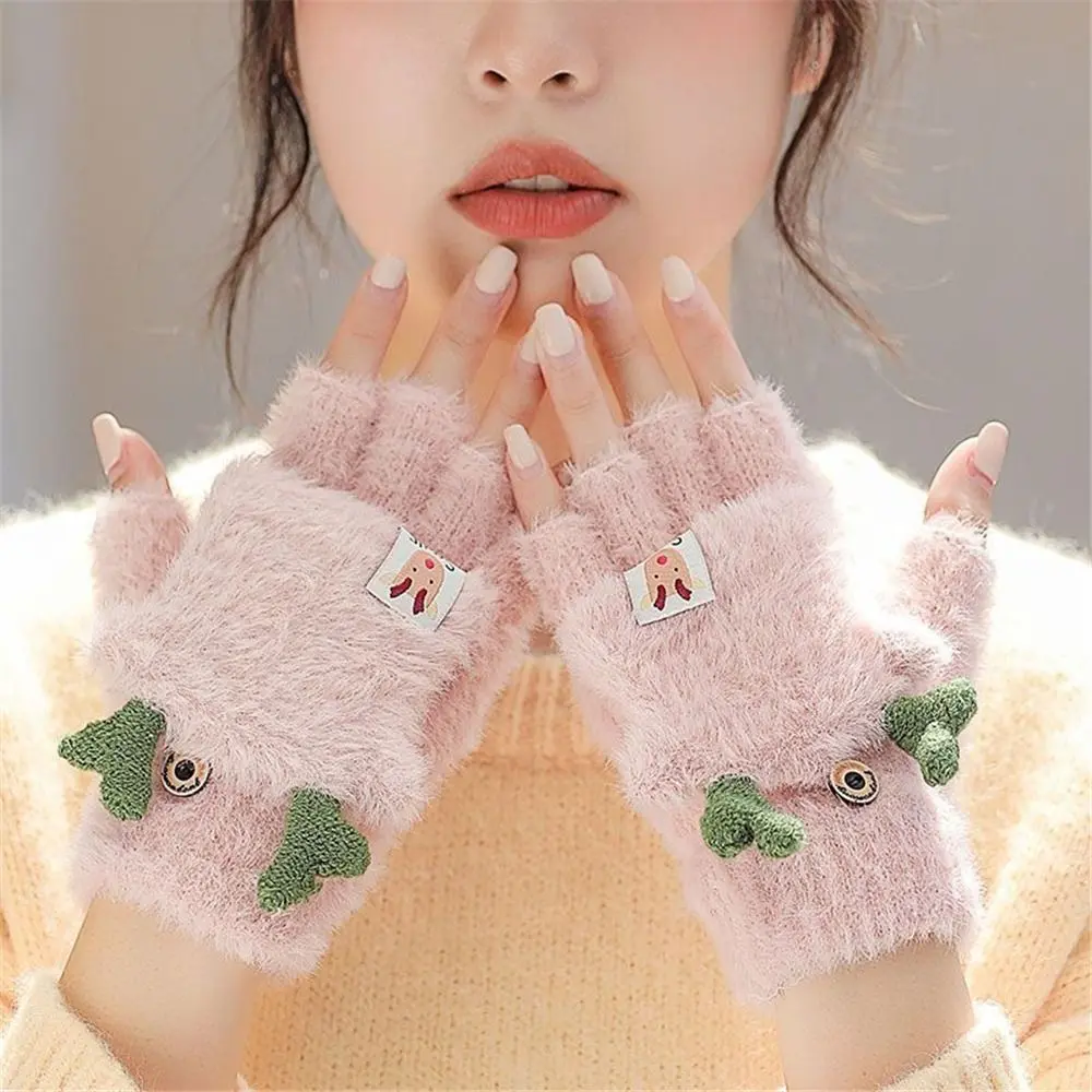 Găng Tay Mùa Đông, Mềm Mại, Hở Ngón, Ấm Áp, Găng Tay Viết Cho Học Sinh, Dành Cho Phụ Nữ Và Trẻ Em Gái, Găng Tay Dệt Kim Sừng, Quà Tặng Giáng Sinh