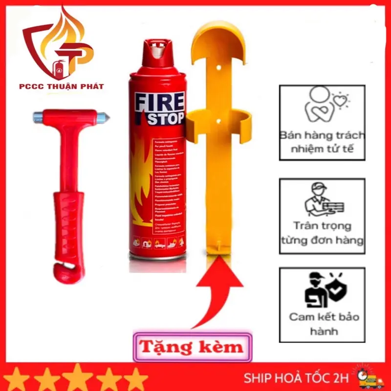 Combo bình chữa cháy mini 500ml kèm búa thoát hiểm cho oto