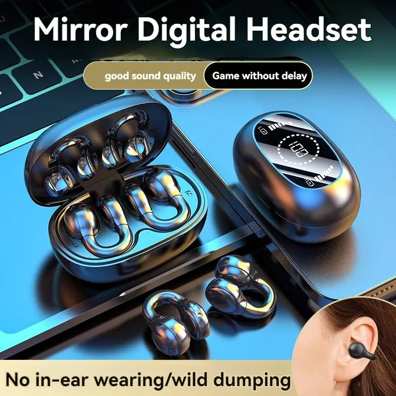 Wireless Ear Hook Earphone, Long Standby Gaming Headset with Digital Display Charging Case, Bluetooth-compatible Earbuds for Sports Running Audio Electronic 6