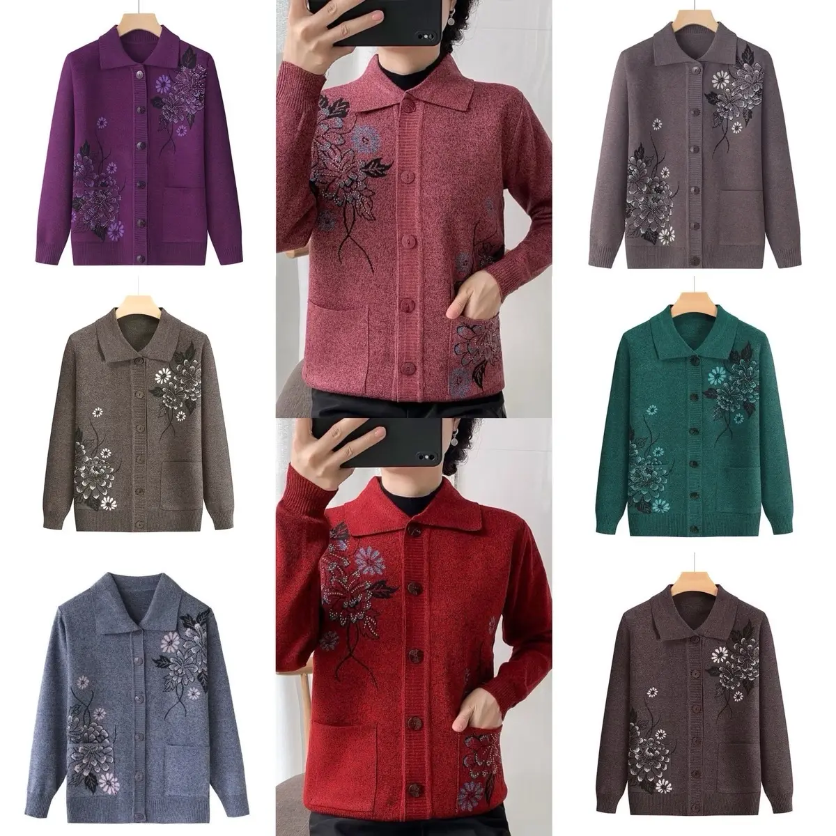 ￼Áo khoác len ấm cho bà nội bà ngoại, áo len trung niên nữ cho bà cho mẹ hàng quảng châu cao cấp ( Women Top ) Nhung Kem Jacket