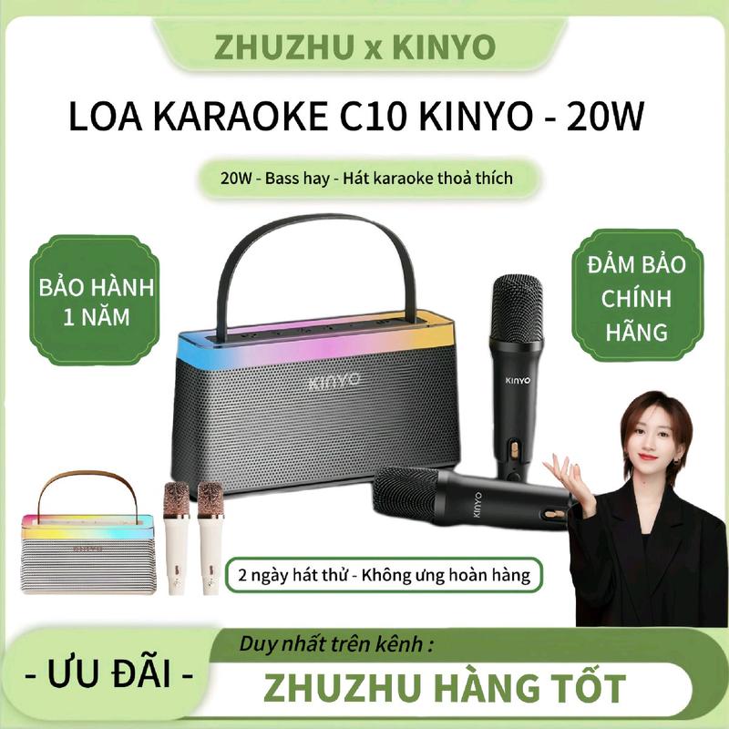 (KINYO x ZhuZhu) (20W) Bộ Loa Bluetooth + 2 Mic Hát Karaoke Mini Tại Nhà KINYO C10, Có Thể Thay Đổi Giọng, Dễ Sử Dụng