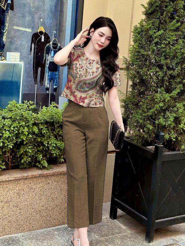 Quần Đũi Ống Rộng Set Đũi Nữ Sang Trọng,Set 2 Món Áo Cộc Quần Dài J84 set nữ tím nâu xanh