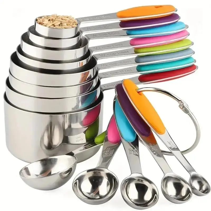 Stainless Steel Flour Measuring Utensils, 13pcs/set Measuring Cup & Spoon Set, Kitchen Utensils & Gadgets for Home Baking