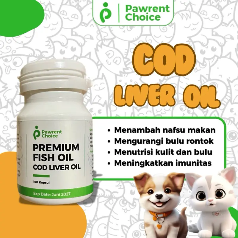 COD Liver Oil - Minyak Ikan Premium untuk Menambah Nafsu Makan, Melebatkan Bulu, Mengurangi Bulu Rontok, Meningkatkan Imunitas pada Kucing Anjing