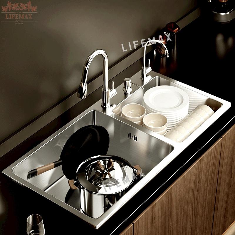 [SG Seller]Kitchen Nano Sink Single/Double Sink 304 Stainless Steel Household Sink With Kitchen Faucet Drain Accessories 1