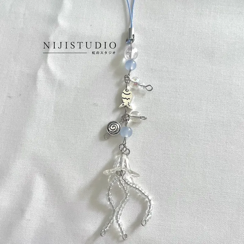 jellyfish by the seashore coquette beads phone strap keychain kolbuk | gantungan kunci | strap | phone strap | hp | gantungan manik | charm kpop 0