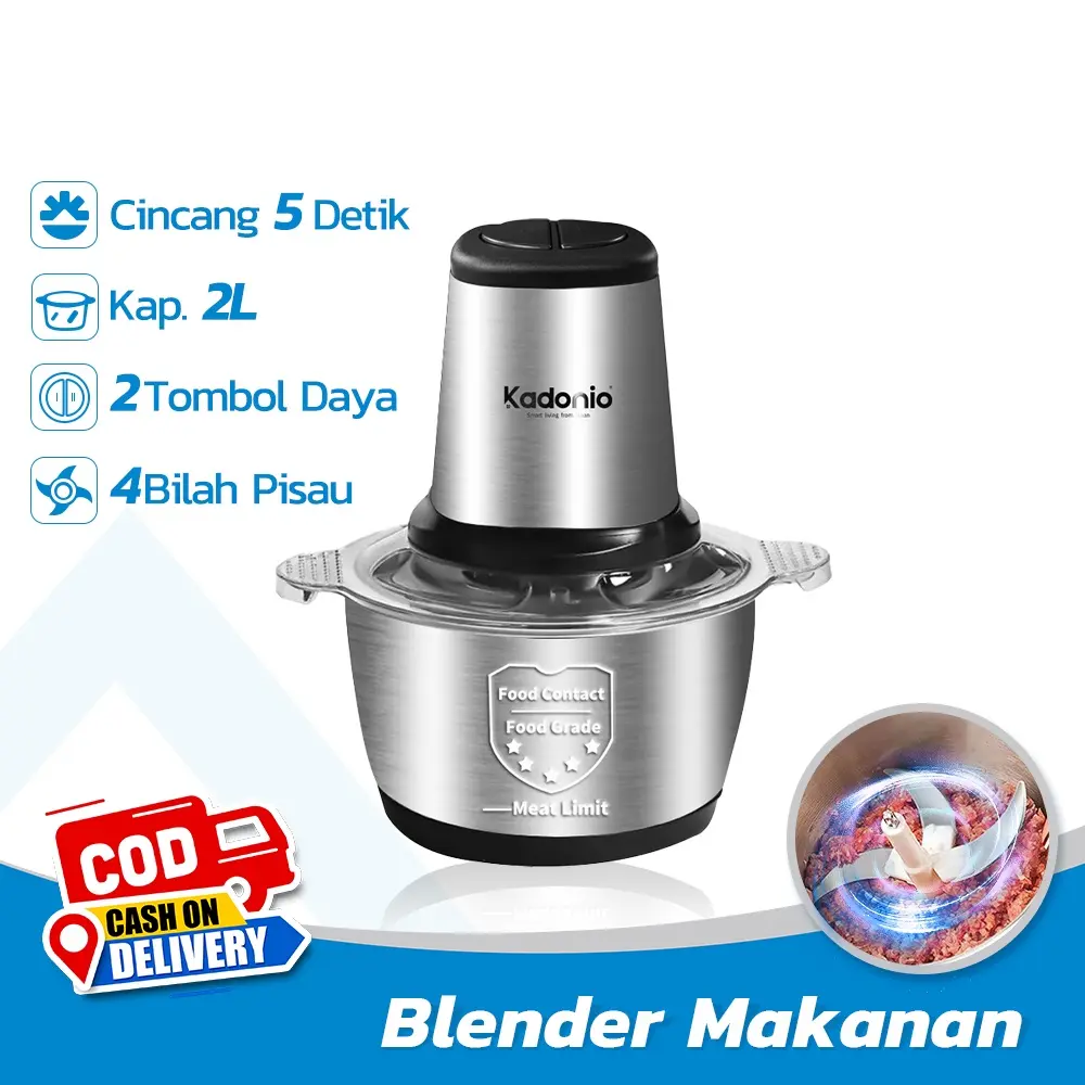 GRATIS ONGKIR [ HARGA PROMO ] KADONIO Blender Daging Chopper Stainless 2L Penggiling Daging Multifungsi Meat Grinder KL-FB01 COD - TERLARIS