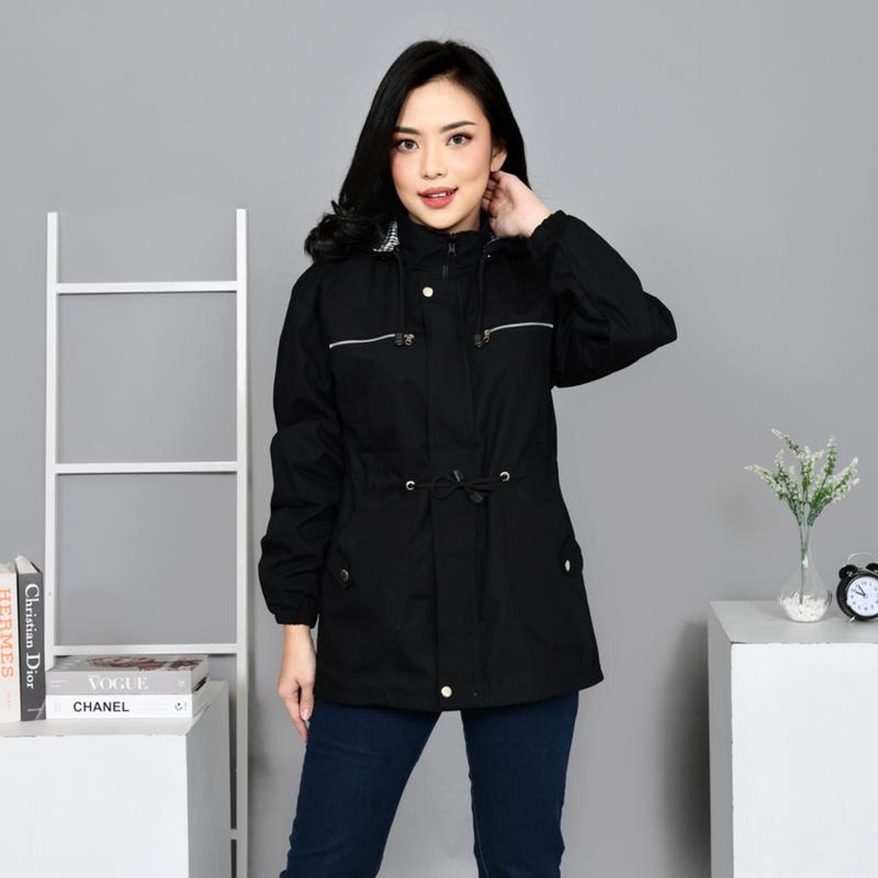 Jaket Wanita Parka Jumbo Hitam Bolak Balik Premium Tebal Kekinian 6