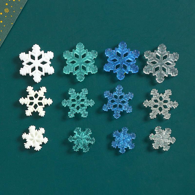 Product Introduction of 10pcs Christmas resin accessories glitter semi transparent snowflakes DIY phone cases, hair clips, holes, shoes, refrigerator patches, car keys, small ornaments, decorations 1