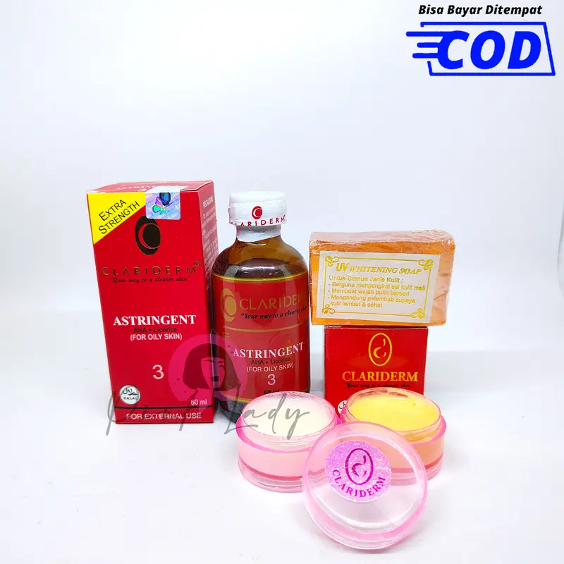 Clariderm Astringent Alkohol No 3 ORIGINAL dan Cream susun Claridem Siang Dan Malam plus sabun Orange Whitening soap original 0