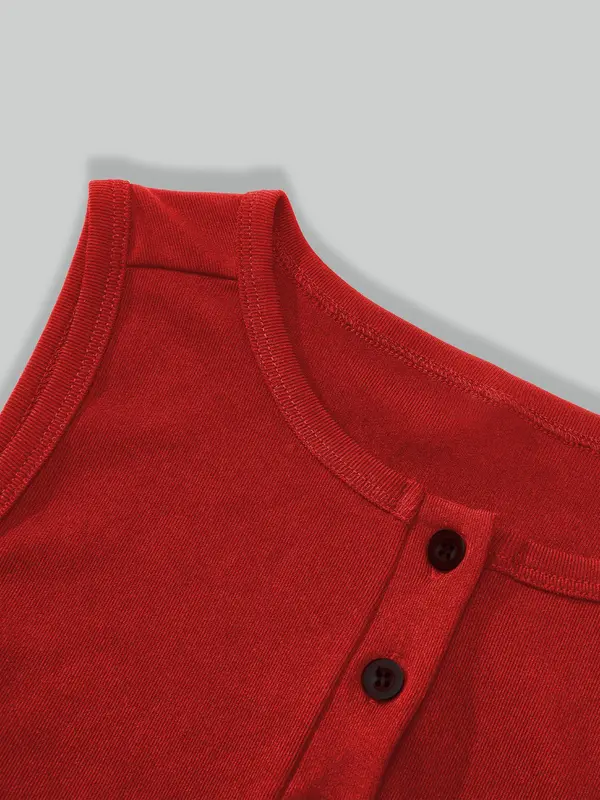 Women's Solid Color Front Buckle Crop Vest, Casual Sleeveless Ribbed Crop Top for Summer Daily Wear, Ladies Clothes for All Seasons 7