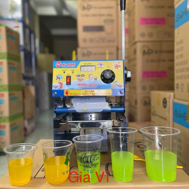 Máy ép miệng ly khổng lồ tự động cuốn màng ép, tặng keo ép