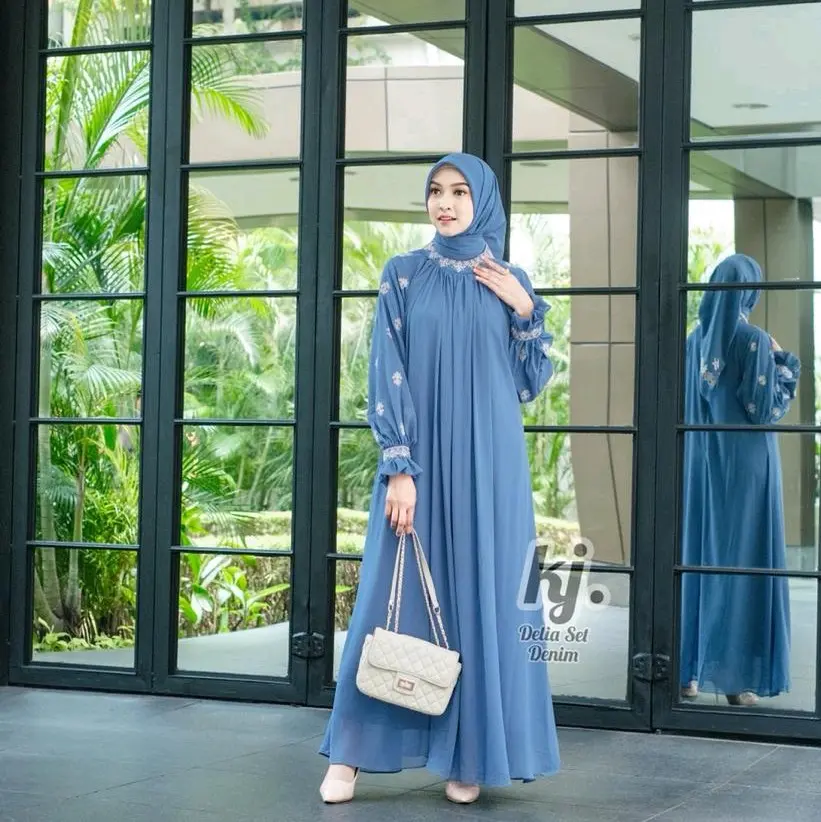 Gamis Ceruty Bordir set Hijab Gamis Delia set Original Khadijah mode