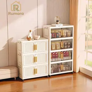 【Stok Menipis】Rumara Lemari Plastik Lipat 2–6 Susun｜50/60cm Kapasitas Besar｜Pintu Ganda + Roda｜Handle Emas Mewah