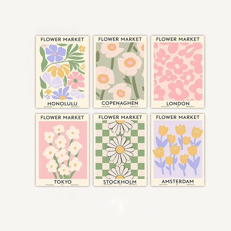 Floral Pattern Canvas Painting without Frame (6counts/set), Modern Wall Art Painting, Wall Art Decor for Home Living Room Bedroom 7