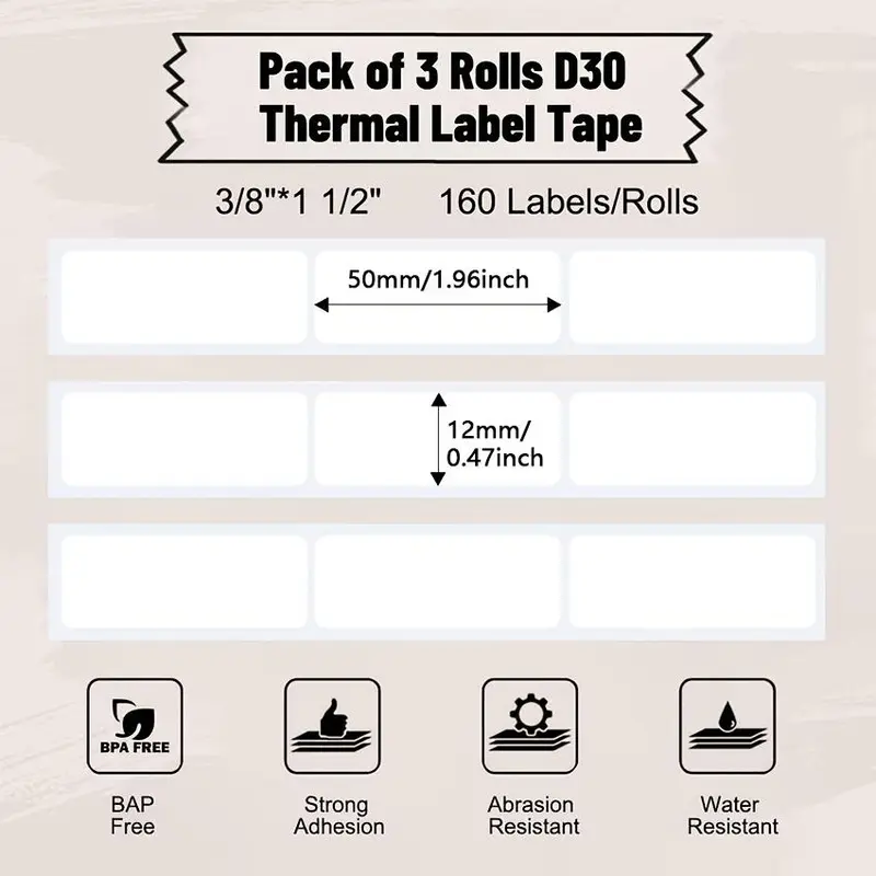 Phomemo D30 Thermal Self-adhesive Label, Three Rolls in A Box, Compatible with Phomemo D30 Label Printer, Suitable for Home, Office, School, White 4