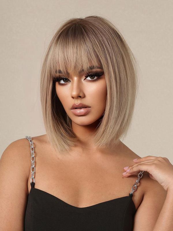 14 Inch Short Straight Wigs, Gorgeous Natural Fluffy Wigs with Bangs, Synthetic Hair Wigs for Daily & Cosplay & Costume Party Cute Hairstyles Uk Girls Wigs 2