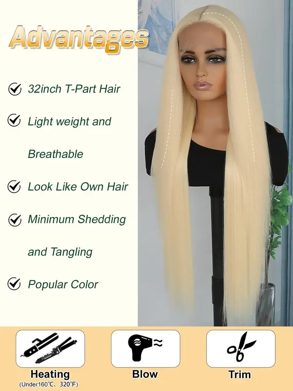 32 Inch Long Straight Wigs for Women, Gorgeous Fluffy Wigs without Bangs, Synthetic Lace Front Wigs for Party, Daily Use 3