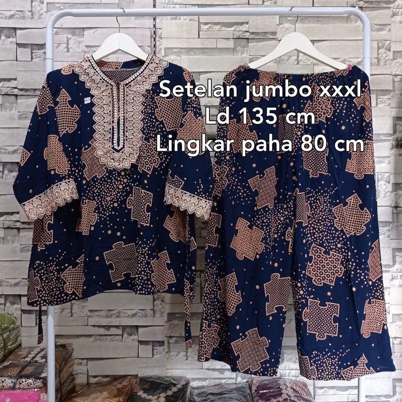 One set super jumbo rayon tebal setelan renda arab jumbo Celana Panjang Wanita. 0