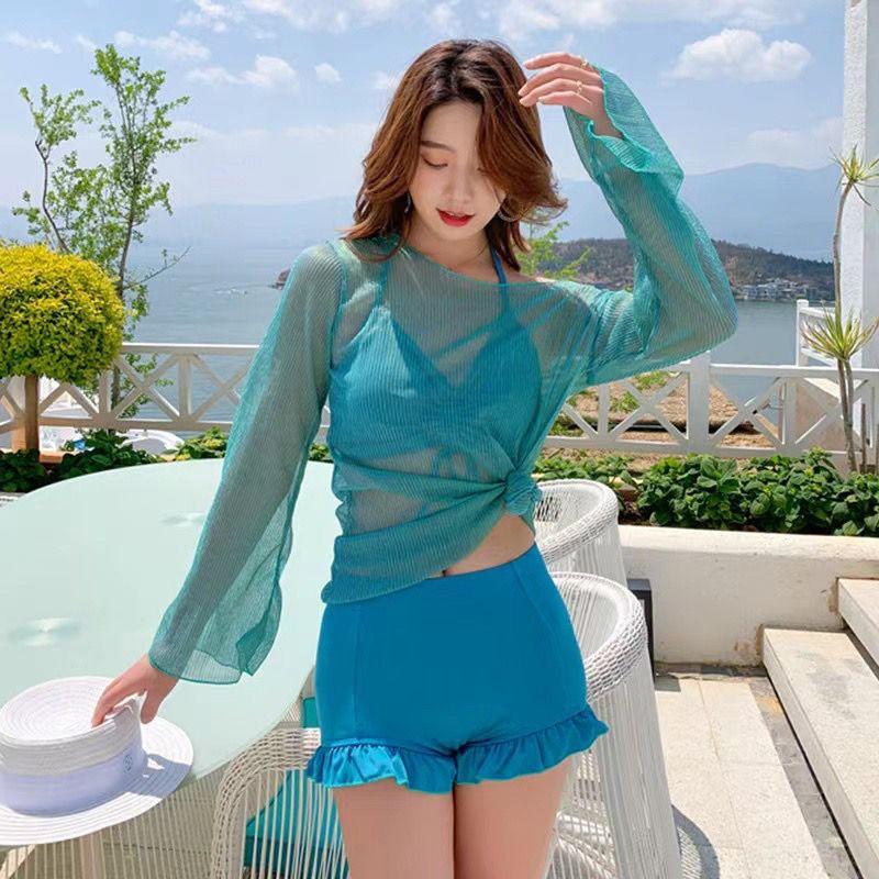 Product Introduction of Women's Swimsuit 2025 New Korean Ins Sexy Three-Piece Set Tummy Control Slimming Gathered Conservative Fairy Style Swimwear 8