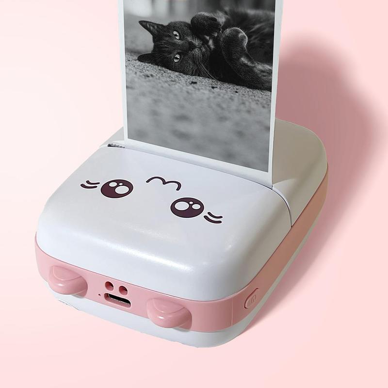 Product Introduction of Cute Cat Design Portable Printer, 1 Count Mini Printer with USB Cable, Multifunction Label Printer for Shopping List, Sticker & Study Note, Mini Photo Printer for Home Office School Journal 3