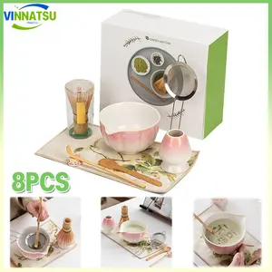 Vinnatsu 8PCS Matcha Tea Set Alat Matcha Making Japanese Pengaduk Matcha Bambu Penyangga Teh Wadah
