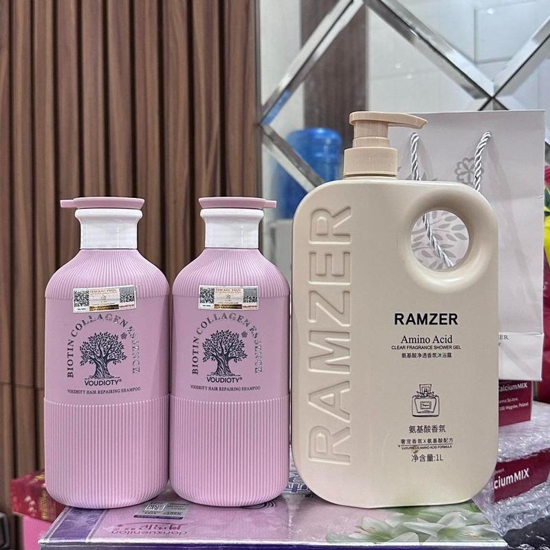 Combo 3 Món: 1 Cặp Dầu Gội Xả Biotin Colagen Cao Cấp Hỗ Trợ Tóc Mềm Mượt + 1 Chai sưɑ~ Tắm Ramzer 1000ml