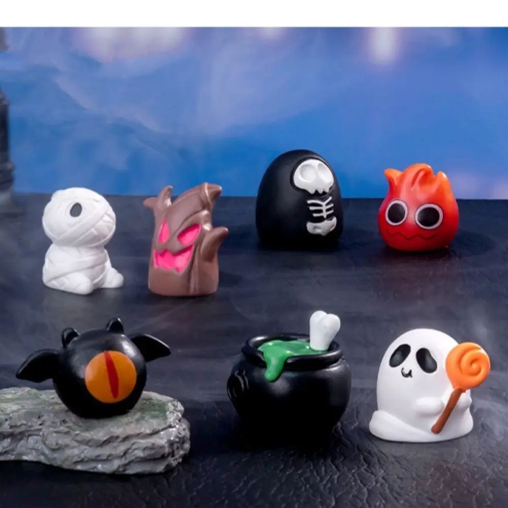 Kawaii Ghost Mini Pumpkin Resin Doll Bat Tree Hallowmas Doll House Accessories Props Miniature Scene Halloween Ghost Miniatures Home Decoration