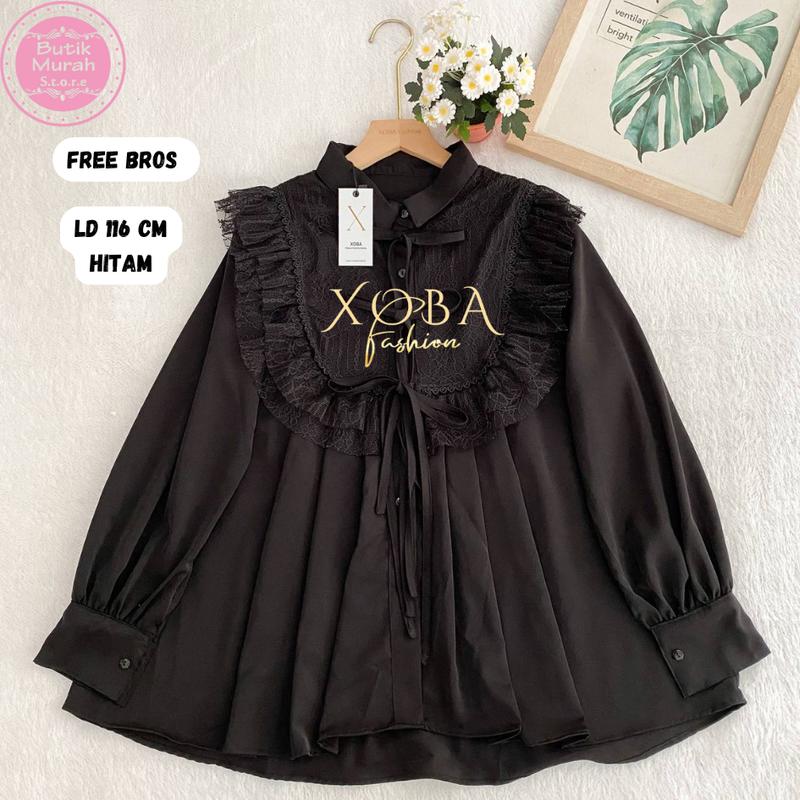 Xoba LD 110,116 cm dan LD 120 cm 3544 Atasan Wanita Blus Poka Baju Panjang Kasual Brokat Renda 6