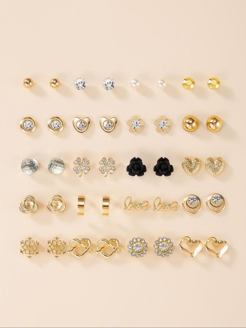 Product Introduction of Cute Flower & Heart & Rhinestone Decor Earrings Set, Fashion Jewelry for Party, Daily Clothing Decor, Trendy All-match & Exquisite Jewelry for Birthday Gift 0