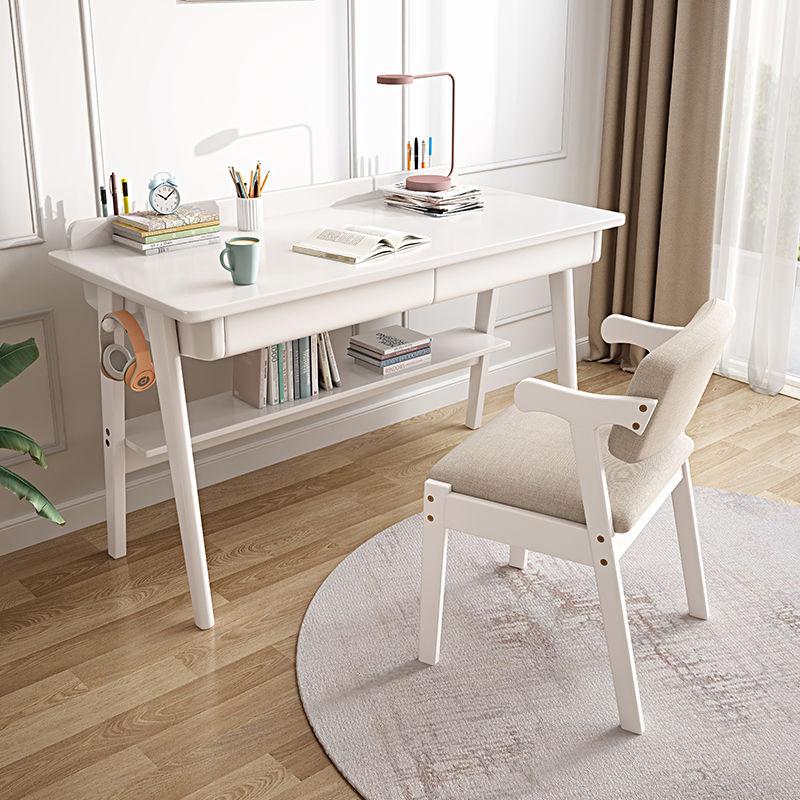 Solid Wood Desk Simple with Drawer Student Writing Desk Rubber Wood Desktop Computer Desk Bedroom Office Desk 2
