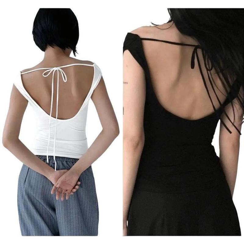 Áo cổ đổ hở lưng mùa hè Unnie áo thun hở lưng cột dây chất thun cotton sang trọng.