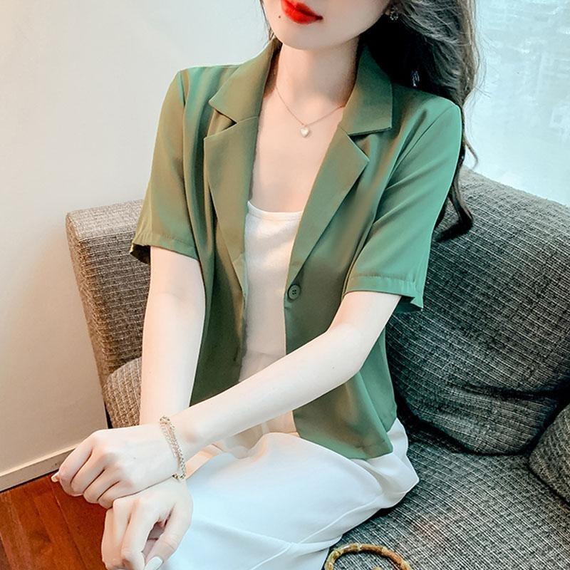 Product Introduction of Áo Khoác Blazer Trắng, Thời Trang, Ngoại Cỡ, Cho Nữ, Cổ Áo Phù Hợp, ngắn Tay, Áo Khoác Ngắn Nữ, Dáng Rộng Và Mỏng, Hàng Mới Về, Thích Hợp Cho Nữ Công Sở Chuyên Nghiệp, Bộ Đồ Màu Đen, Bộ Đồ Blazer Top Women Jacket 5