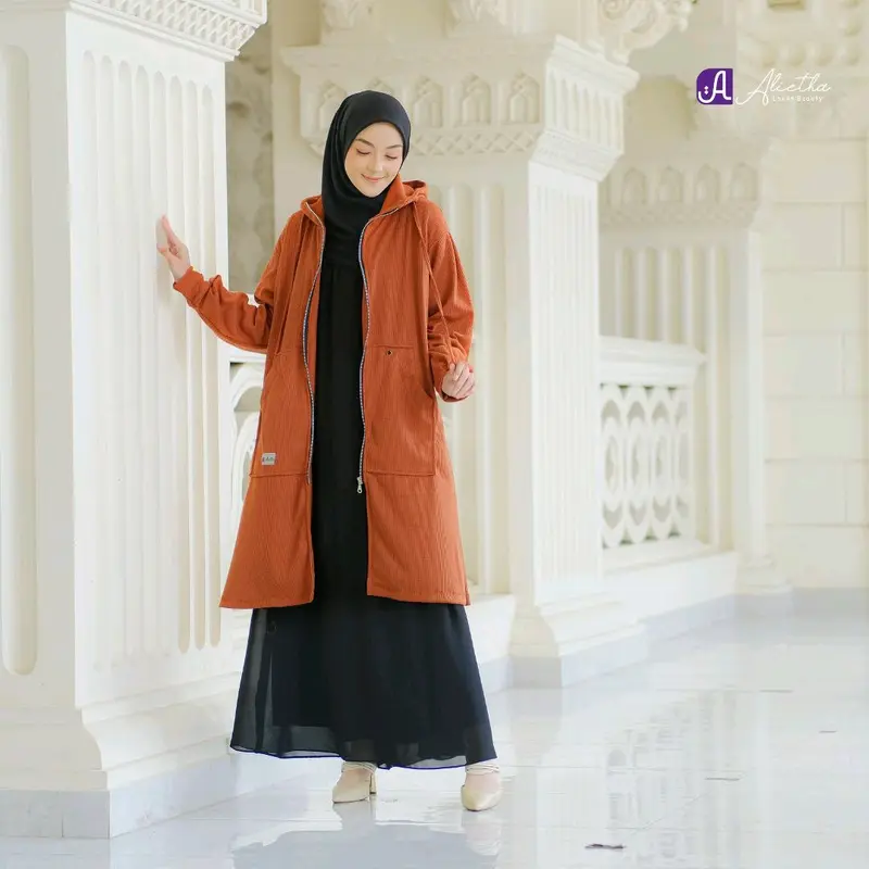 OUTER WANITA MUSLIM FATHIYAH BY ALIETHA Navy Atasan Baju Cardigan Panjang Basic Oversize Kardigan 3