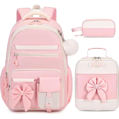 MOONBABY Girls Kawaii Backpack With Furry Decoration - School Book Bag For Kids Teens, 27.5L Capacity, Laptop Sleeve