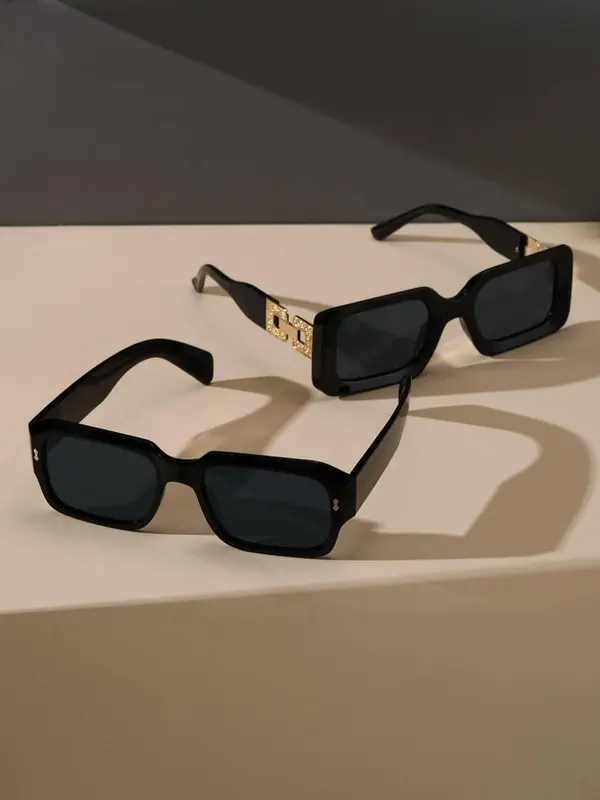 Unisex Street Trend Square Frame Sunglasses (2 Pairs), Trendy Sunglasses for Everyday Use, Fashion Accessories for Outdoor Activities 3