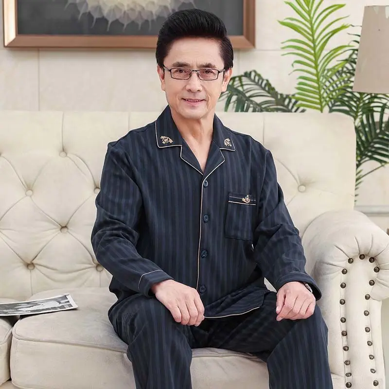 Bộ Đồ Ngủ Cho Bố, Trung Người Già Và Cao Tuổi, Chất Liệu Cotton Nguyên Chất, Thích Hợp Cho Mùa Xuân Và Mùa Thu, Dành Cho Nam Giới, Dài Tay, Mỏng, Ngoại Cỡ, Bộ Đồ Mặc Nhà Cho Trung Người Già Và Cao Tuổi, 1855 Người Ca Mổ Menswear Áo Pants