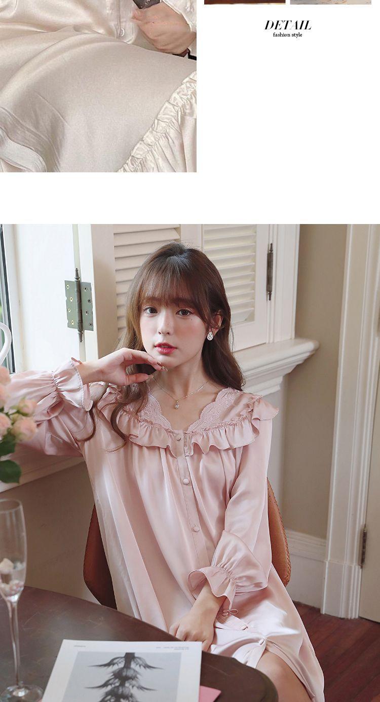 Product Introduction of Váy Ngủ Dài Tay Satin Kiểu Pháp, Bộ Sưu Tập Mới Mùa Mùa Xuân Và Mùa Thu, Phong Cách Tòa Án Cổ Điển Cho Nữ, Chất Liệu Lụa Lạnh Dài, Đồ Ngủ Ngoài Trời Cao Cấp Women Đầm Ngủ Dress 4