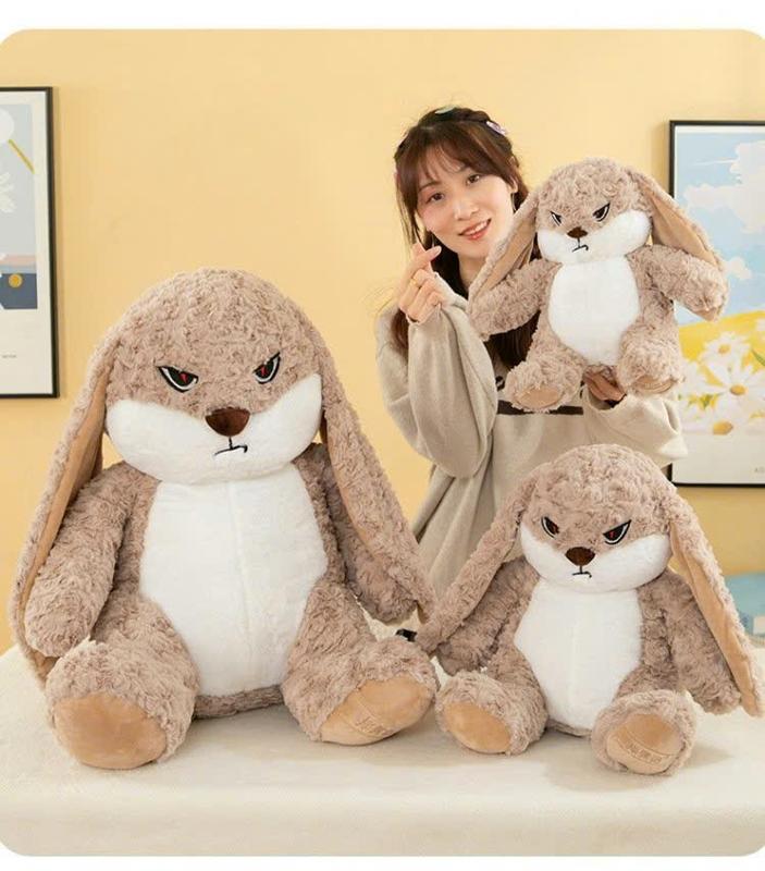 Gấu Bông Thỏ Mặt quạo  lông xoắn hoa hồng siêu dễ thương ngộ nghĩnh