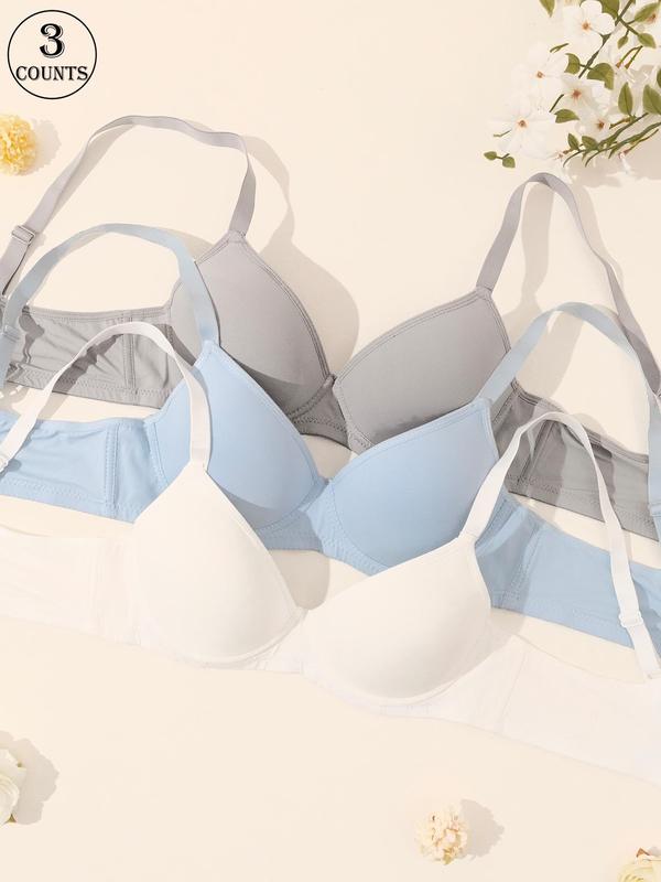 Women's Solid Color Underwire Bra, Casual Comfortable Breathable Bra for Daily Wear, Lingerie for All Seasons, Clothing 0