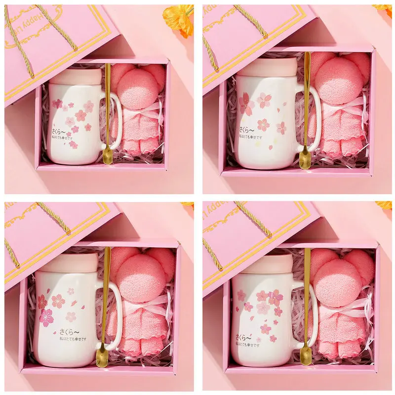Set cốc ly sứ kèm hộp, khăn gấu làm quà tặng sang trọng CHOOAH SETCOCHOA98 3