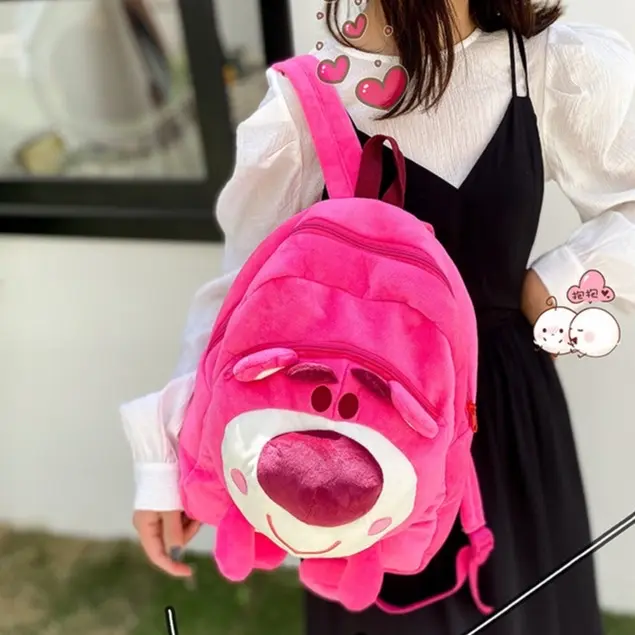 BaLô Gấu Dâu Lotso Size Lớn Đeo Vai Đi Học, Đi Chơi Màu Hồng Lông Mịn Siêu Dễ Thương Cá Tính Cao Cấp  Bền Backpack 4