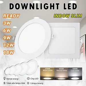 Lampu Downlight LED Panel Tipis Bulat Inbow 3W 6W 9W 12W 15W 18W PUTIH Kotak Kuning