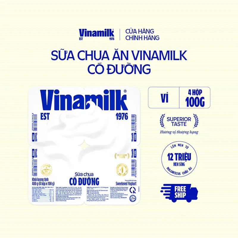[CHỈ GIAO THÀNH PHỐ LỚN BÁN KÍNH 10KM] Sữa chua ăn Vinamilk có đường 100g Yaourt 0