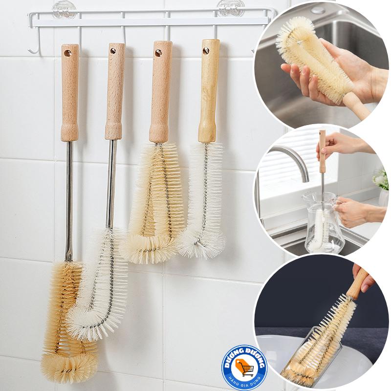 Cây Cọ Rửa Ly Cán Gỗ - Cọ Rửa Bình Nước , Bình Giữ Nhiệt Tay Cầm Gỗ Nhiều Size Siêu Bền , Dụng Cụ Vệ Sinh Cốc, Bình Sữa Chữ L Siêu Sạch Tiện Lợi Làm Sạch