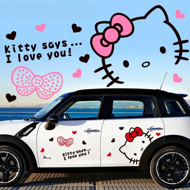 Pelekat Kereta Hello Kitty, Pelekat Bumper, Pelindung Skrin Kartun, Perlindungan Penuh untuk Pintu Kereta, Seni Latte, Tema Perubahan, Hiasan Khusus, Kalis Air dan Perlindungan Matahari