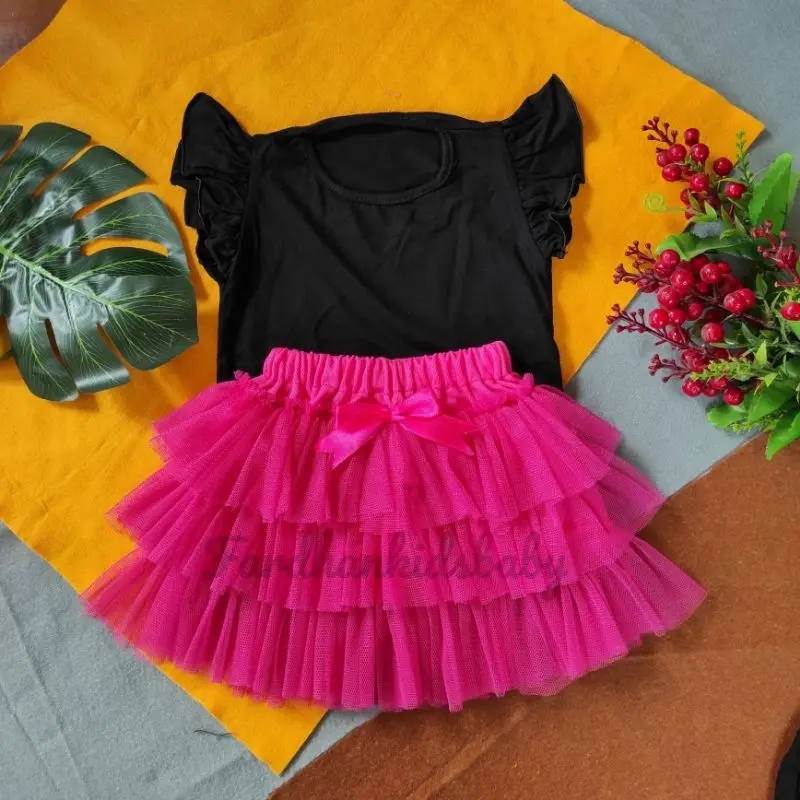 Setelan Bayi atasan ruffle rok tutu 3_9 bulan