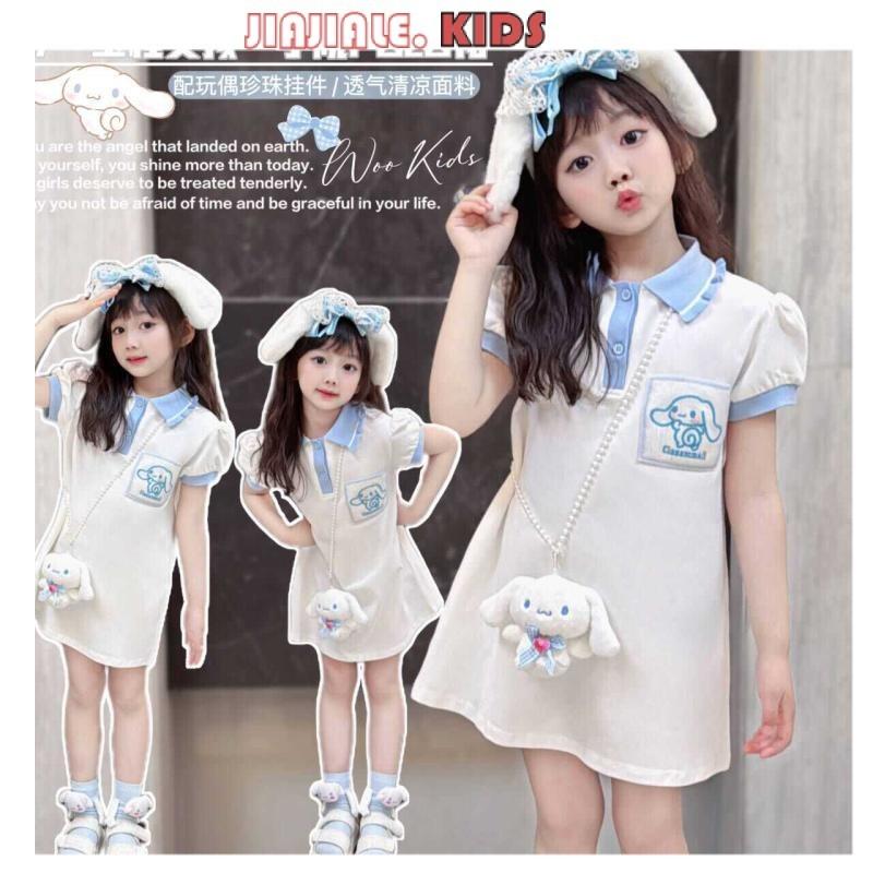 Váy Polo Cinnamoroll, Cho Bé Gái Từ 3 Tuổi Trở Lên, Có Cổ Áo Hoạt Hình, Tay bồng, Váy Công Chúa Thời Trang, Cỡ 110-170