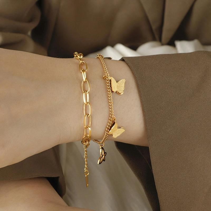 Product Introduction of Stainless Steel Double Layer Butterfly Bracelet For Women Girls Gold Color  Hand Chain New Trendy Party Jewelry Gifts 5